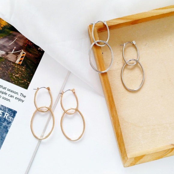 Double Layer Geometric Drop Earrings - Picture 4 of 8